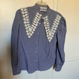 La Veste gingham and lace shirt